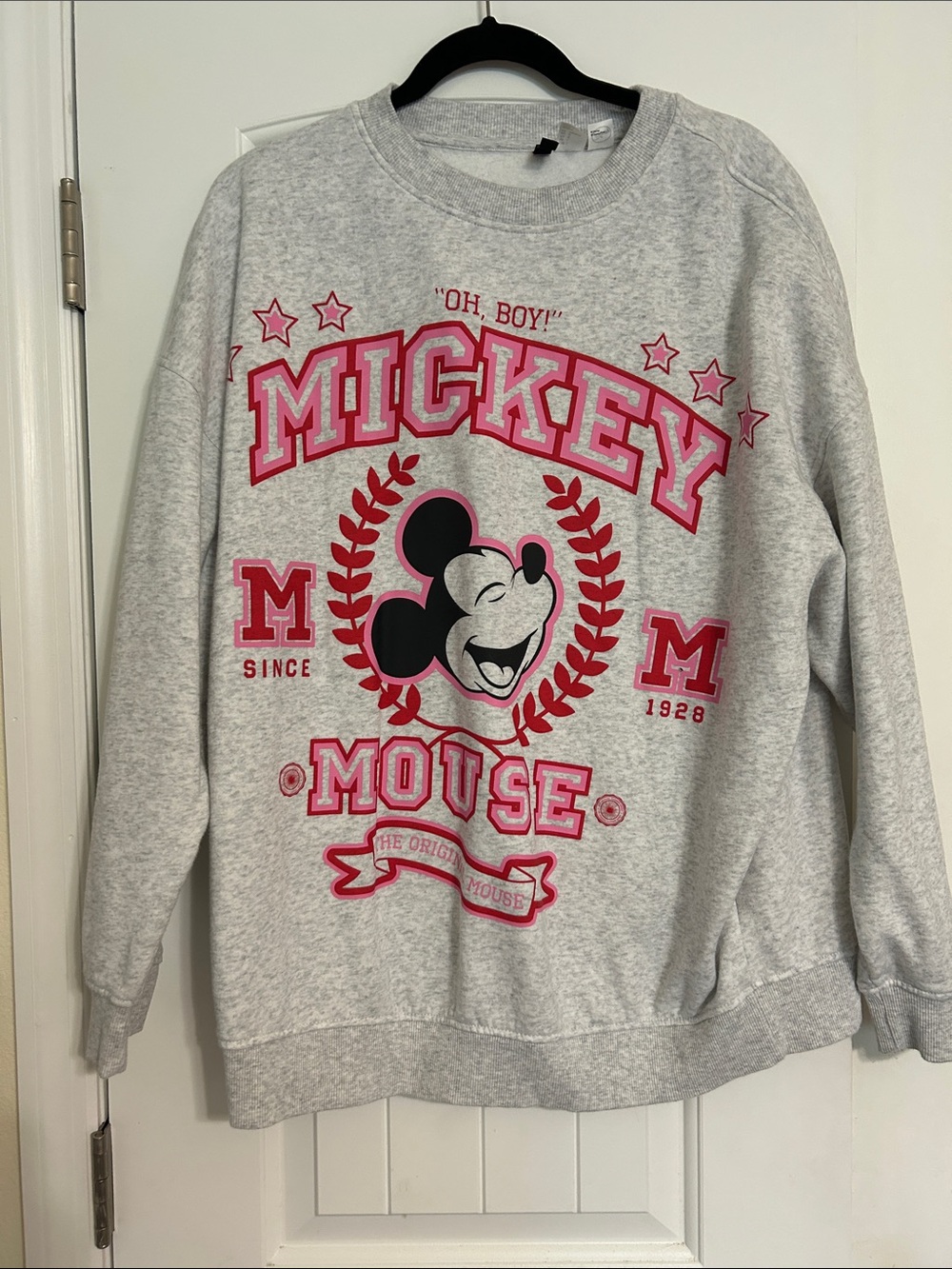 Disney Light Gray Crewneck with Pink Mickey Graphic